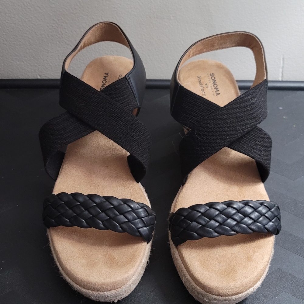 Sonoma Black and Tan Espadrilles with Braided Straps
